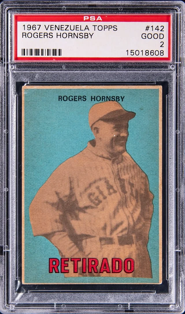 1967 Topps Rogers Hornsby Venezuela #142 card image