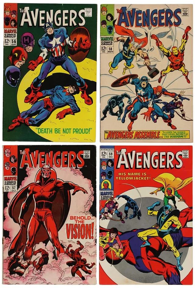 1968 Marvel) 4 Books - Raw - 1st Appearance of Vision, Appearance of Ultron, Hank Pym Becomes Yellowjacket #2nd card image