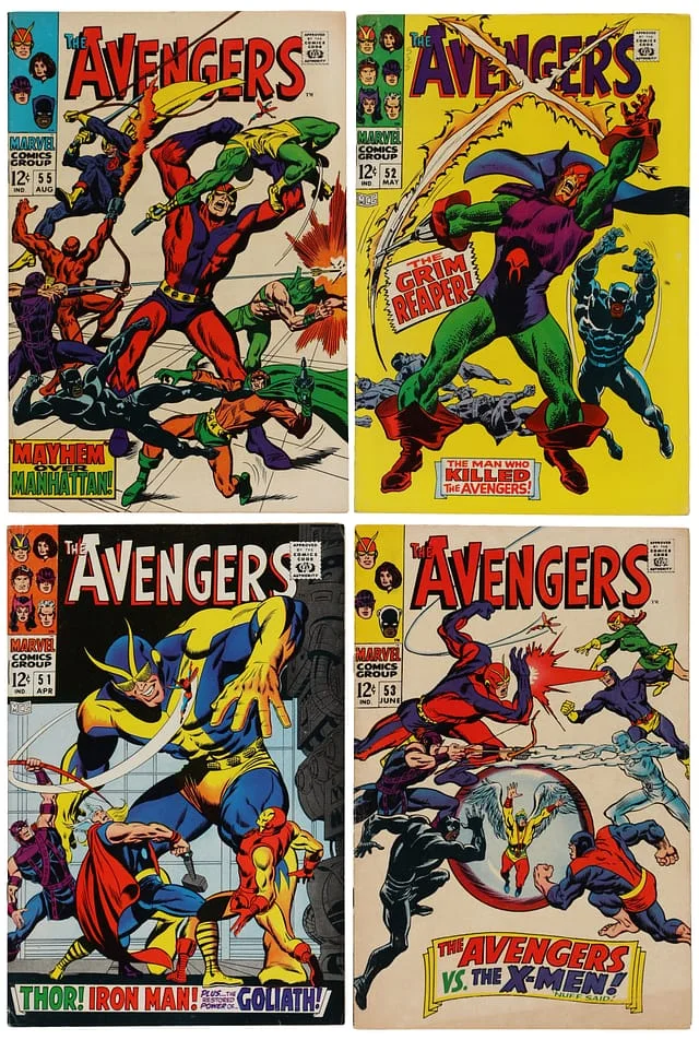 1968 Marvel) 4 Books - Raw Full Appearance of Ultron, Grim Reaper (Eric Williams), Black Panther Joins Avengers #1st card image