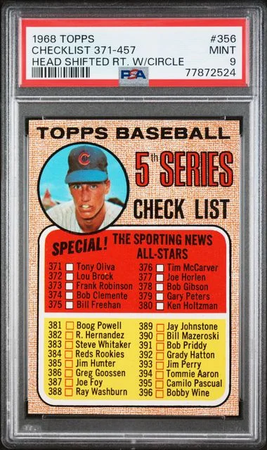 1968 Topps 371-457 Head Shifted Rt. W/Circle #356 card image