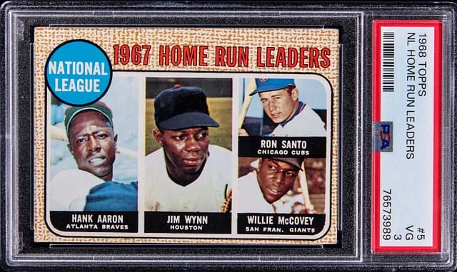 1968 Topps Aaron/Wynn/Santo/McCovey NL Home Run Leaders #5 card image