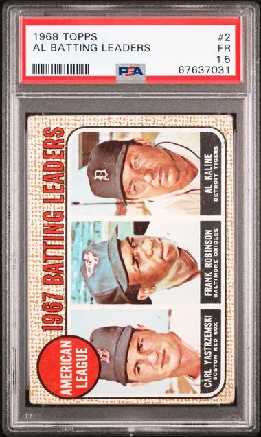 1968 Topps Carl Yastrzemski/Frank Robinson/Al Kaline AL Batting Leaders #2 card image