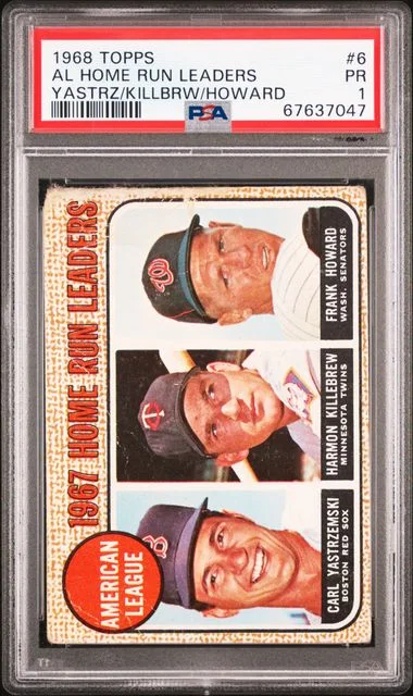 1968 Topps Carl Yastrzemski/Harmon Killebrew/Frank Howard AL Home Run Leaders #6 card image