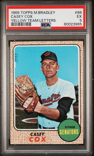 1968 Topps Casey Cox Milton Bradley Yellow Team Letters #66 card image