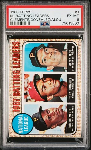1968 Topps NL Batting Leaders Clemente/Gonzalez/Alou #1 card image