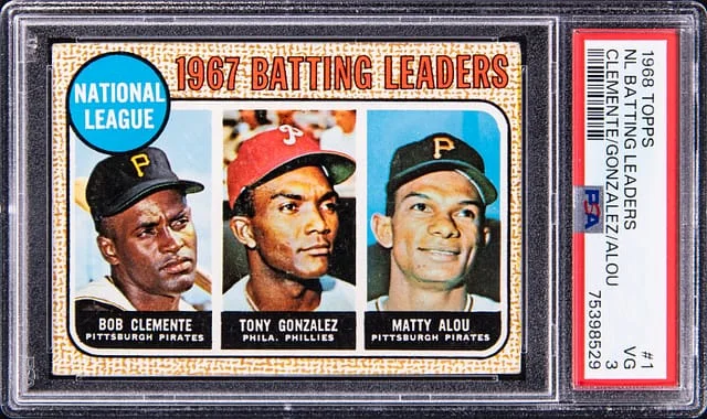 1968 Topps Roberto Clemente/Tony Gonzalez/Matty Alou NL Batting Leaders #1 card image