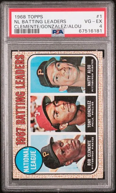 1968 Topps Roberto Clemente/Tony Gonzalez/Moises Alou N.L. Batting Leaders #1 card image