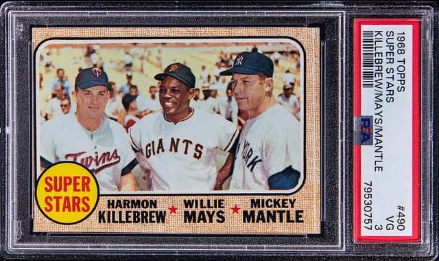 1968 Topps Super Harmon Killebrew/Willie Mays/Mickey Mantle Stars #490 card image
