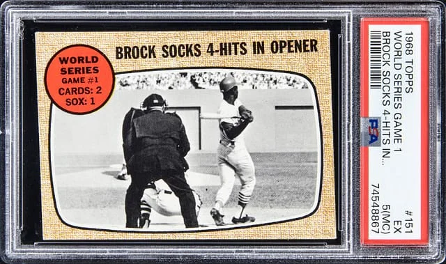 1968 Topps World Series Game 1 Brock Socks 4-Hits In Opener #151 card image