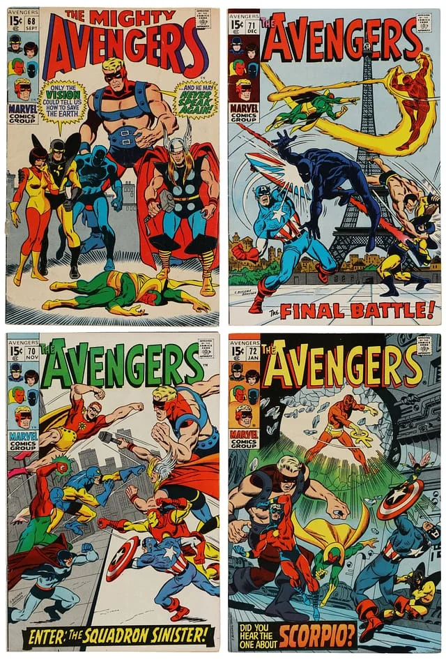 1969-70 Marvel) 4 Books - Raw - 1st Full Team Appearance, Origin of Squadron Sinister (Hyperion, Dr. Spectrum, Nighthawk, Whizzer), Team Appearance of Zodiac Cartel #1st card image