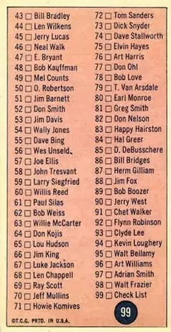 1969-70 Topps Checklist #99 card back image