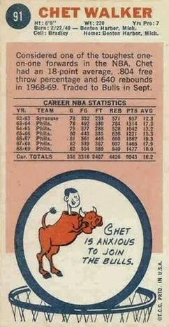 1969-70 Topps Chet Walker #91 card back image