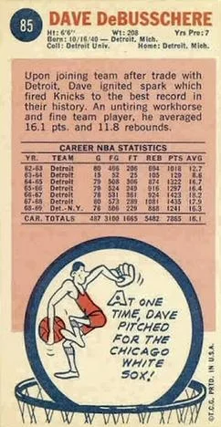 1969-70 Topps Dave DeBusschere #85 card back image