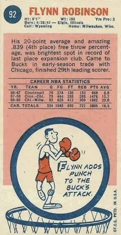 1969-70 Topps Flynn Robinson #92 card back image