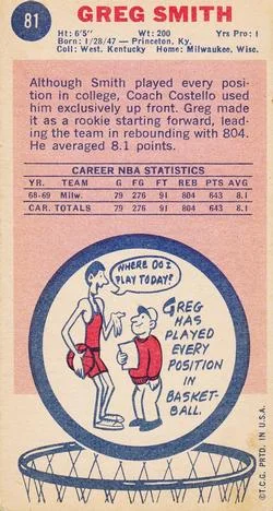 1969-70 Topps Greg Smith #81 card back image