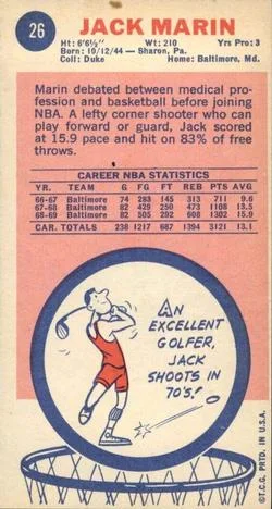 1969-70 Topps Jack Marin #26 card back image