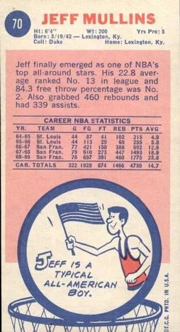 1969-70 Topps Jeff Mullins #70 card back image