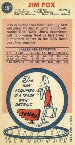 1969-70 Topps Jim Fox #88 card back image