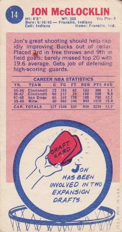 1969-70 Topps Jon McGlocklin #14 card back image