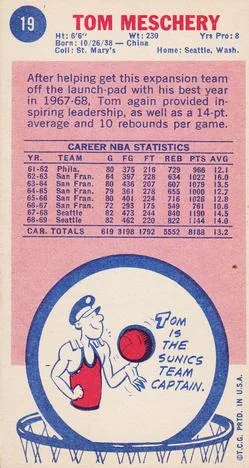 1969-70 Topps Tom Meschery #19 card back image