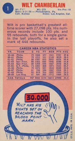 1969-70 Topps Wilt Chamberlain #1 card back image