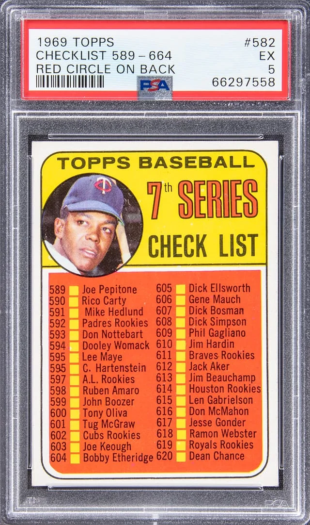 1969 Topps 589-664, Red Circle On Back #582 card image