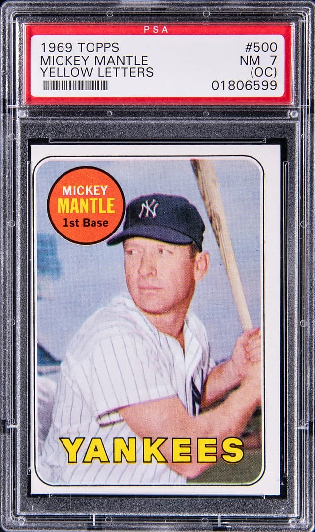 1969 Topps Baseball Mickey Mantle Yellow Letters #500 card image