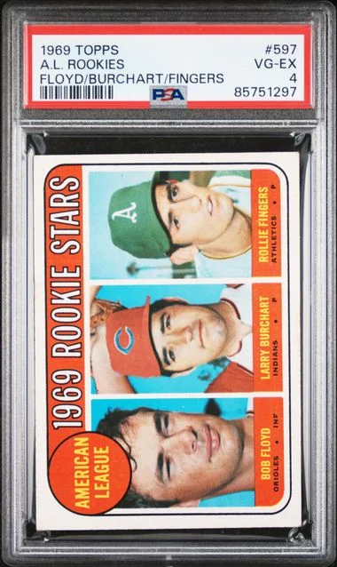 1969 Topps B.Floyd/L.Burchart/R.Fingers A.L. Rookies #597 card image