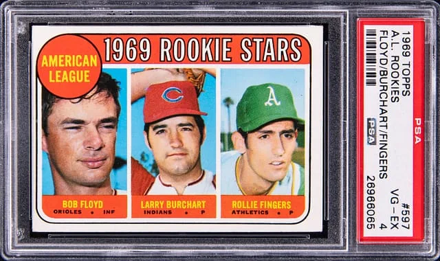 1969 Topps Bob Floyd/Larry Burchart/Rollie Fingers AL Rookies #597 card image