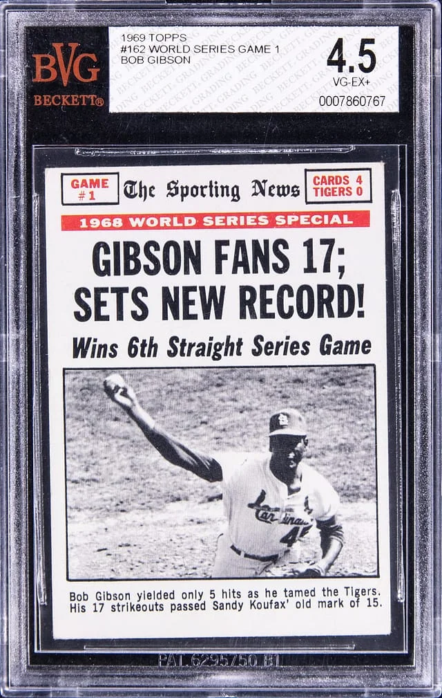 1969 Topps Bob Gibson World Series Game 1 #162 card image