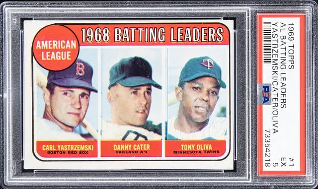 1969 Topps Carl Yastrzemski/Danny Carter/Tony Oliva AL Batting Leaders #1 card image