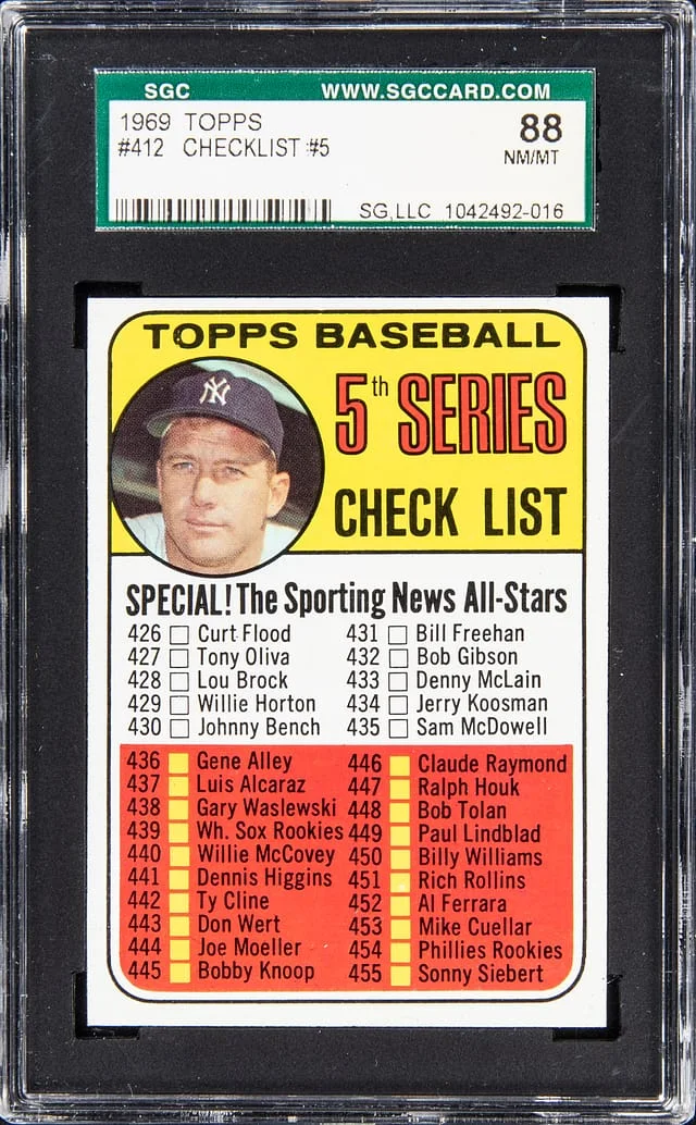 1969 Topps Checklist, 5th Series, Mickey Mantle #412 card image