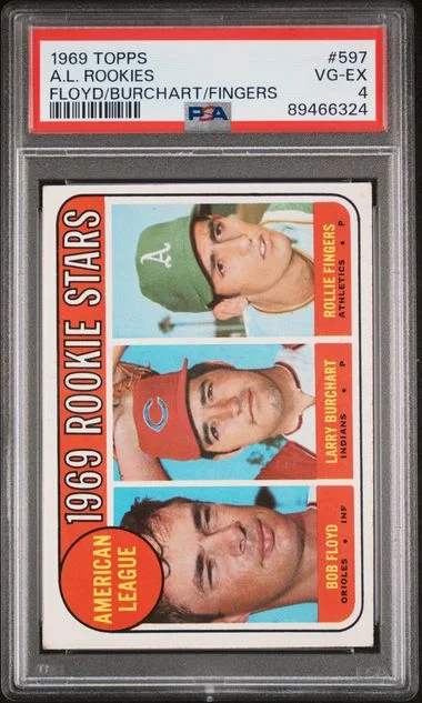 1969 Topps Floyd/Burchart/Fingers A.L. Rookies #597 card image
