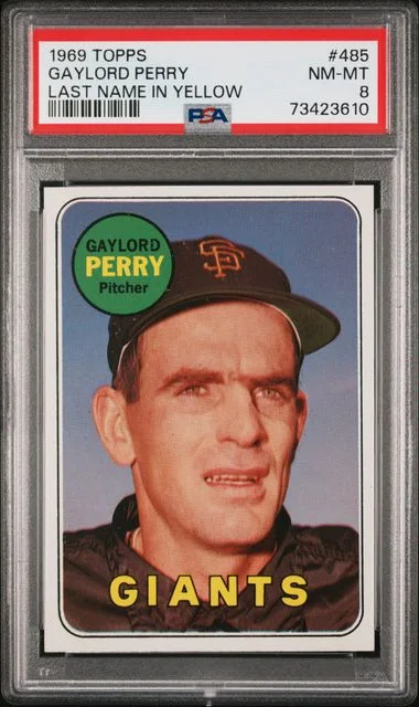 1969 Topps Gaylord Perry, Last Name In Yellow #485 card image