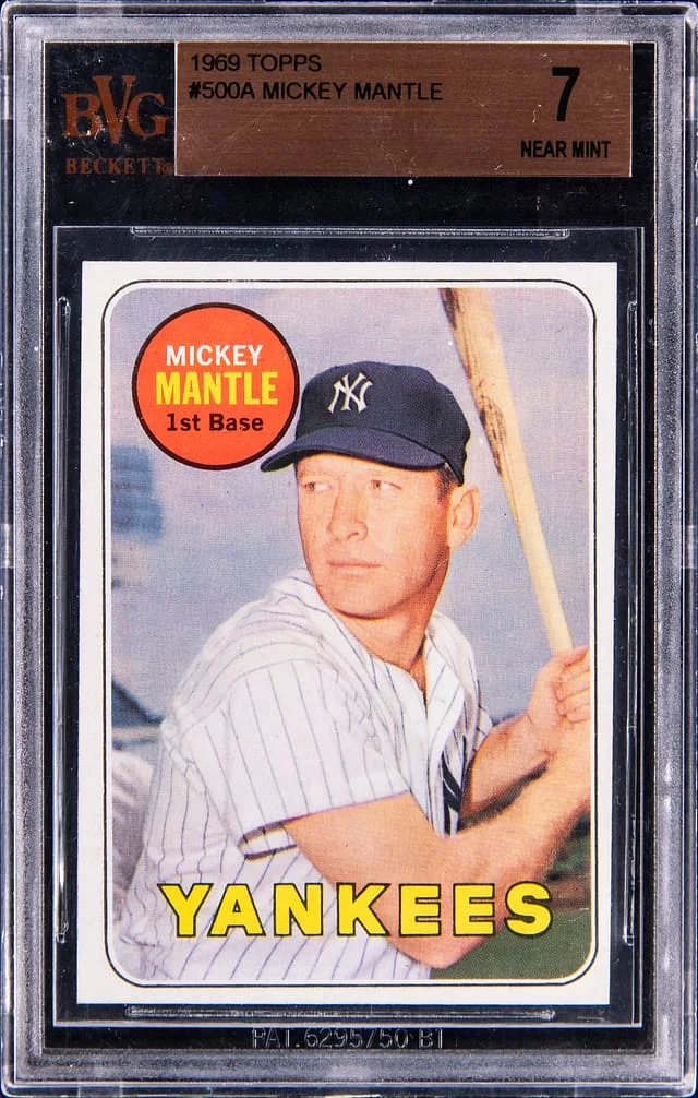 1969 Topps Mickey Mantle, Last Name In Yellow #500A card image
