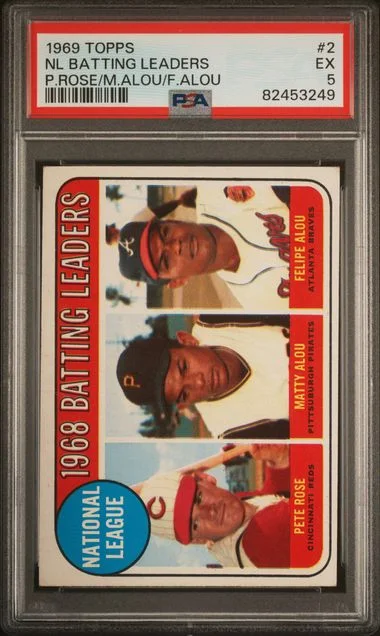 1969 Topps Nl Batting Leaders P.Rose/M.Alou/F.Alou #2 card image
