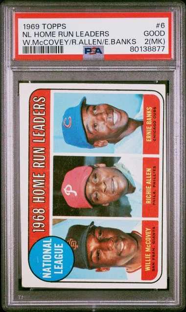 1969 Topps Nl Home Run Leaders W.Mccovey/R.Allen/E.Banks #6 card image