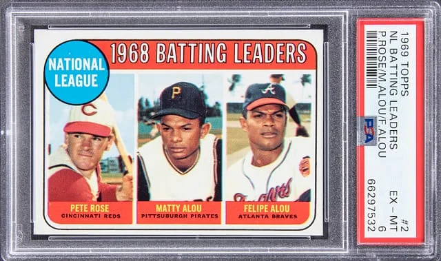 1969 Topps Pete Rose/Matty Alou/Felipe Alou NL Batting Leaders #2 card image