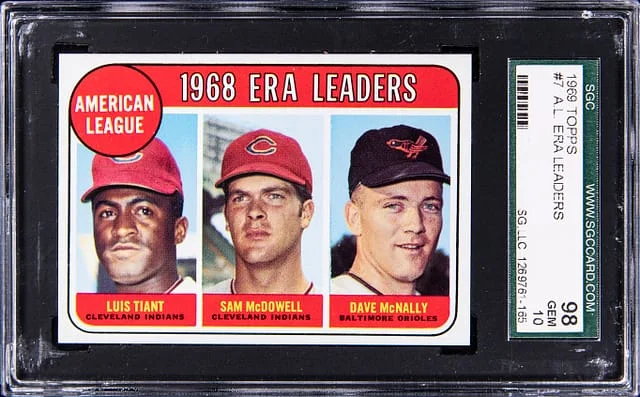 1969 Topps Tiant/McDowell/McNally 1968 A.L. ERA Leaders #7 card image
