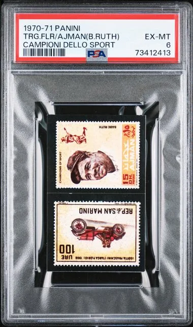 1970-71 Panini Campioni Dello Sport Panel Ajman (Babe Ruth)/Targa Florio #no-number card image