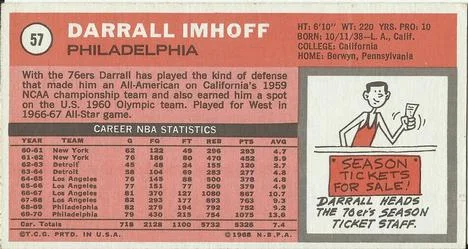 1970-71 Topps Darrall Imhoff #57 card back image