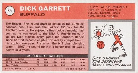 1970-71 Topps Dick Garrett #85 card back image