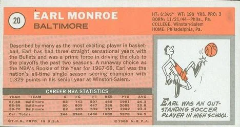 1970-71 Topps Earl Monroe #20 card back image