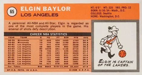 1970-71 Topps Elgin Baylor #65 card back image