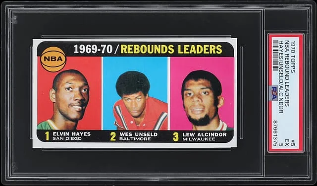 1970-71 Topps Elvin Hayes/Wes Unseld/Lew Alcindor (Kareem Abdul-Jabbar) NBA Rebound Leaders #5 card image