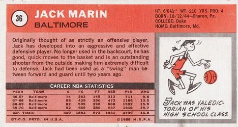 1970-71 Topps Jack Marin #36 card back image