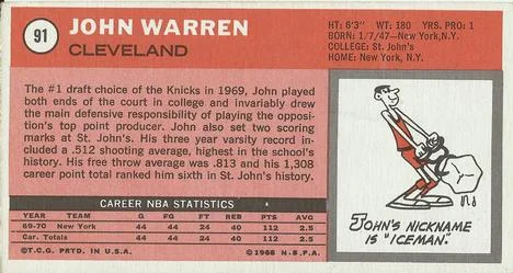 1970-71 Topps John Warren #91 card back image