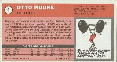 1970-71 Topps Otto Moore #9 card back image