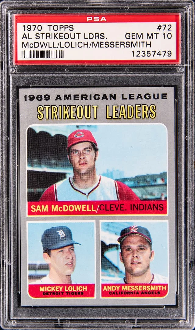 1970 Topps AL Strikeout Leaders, McDowell/Lolich/Messersmith #72 card image