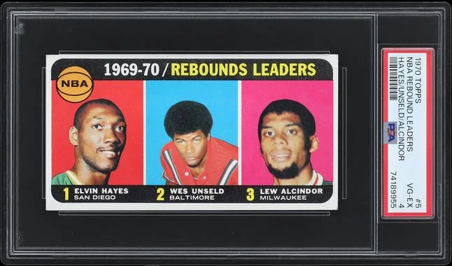 1970 Topps E.Hayes/W.Unseld/L.Alcindor NBA Rebound Leaders #5 card image
